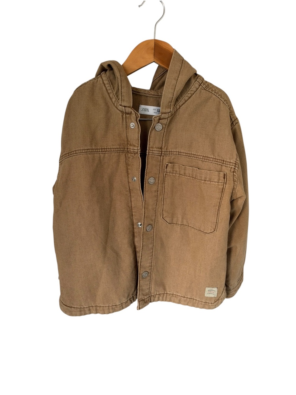 Zara Kids Brown Hooded Canvas Jacket 5/6 Years